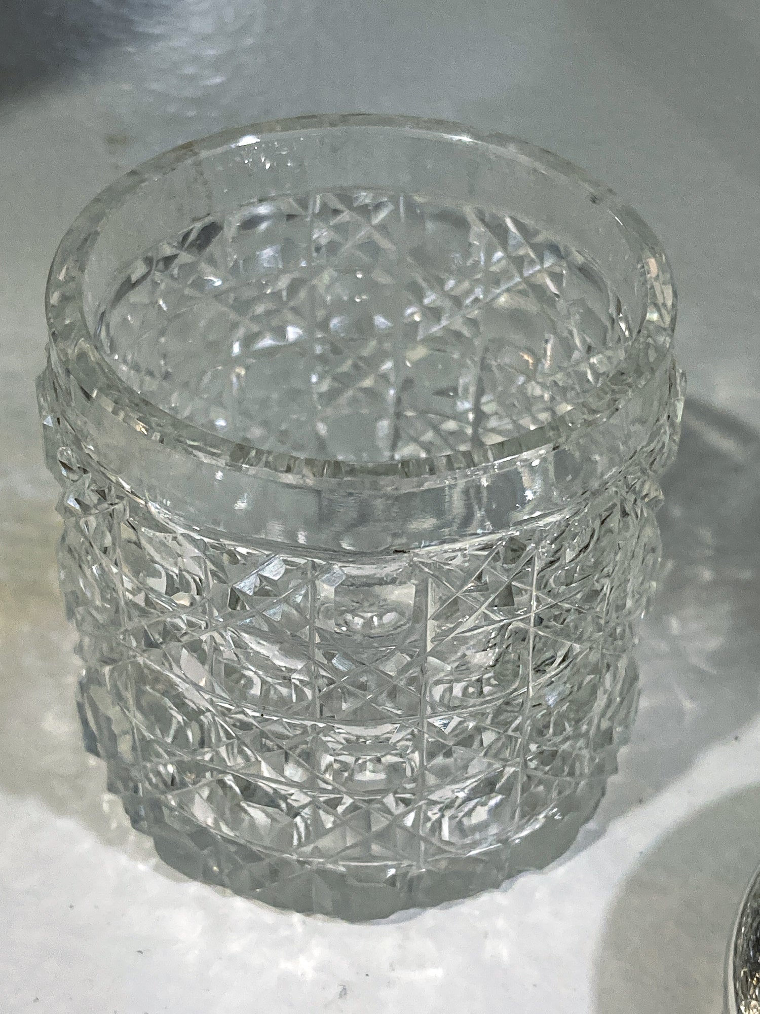 Antique 1912 English Sterling Silver Lidded Cut Glass Miniature Patch Jar