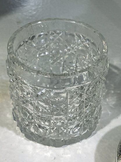Antique 1912 English Sterling Silver Lidded Cut Glass Miniature Patch Jar