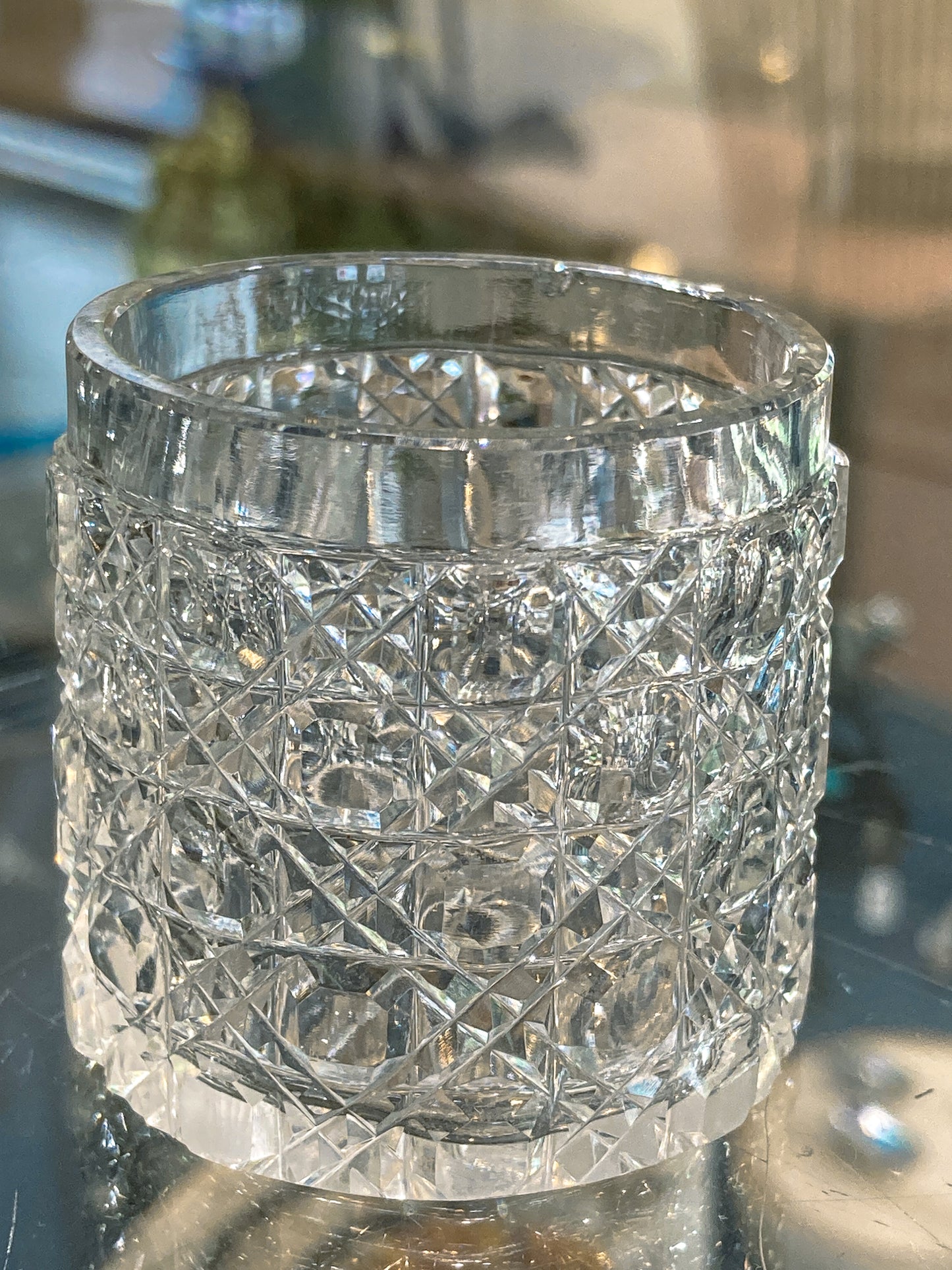 Antique 1912 English Sterling Silver Lidded Cut Glass Miniature Patch Jar