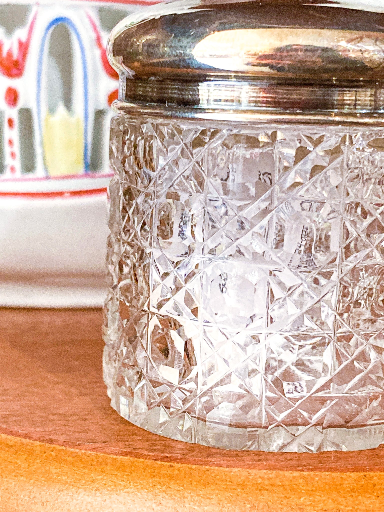 Antique 1912 English Sterling Silver Lidded Cut Glass Miniature Patch Jar