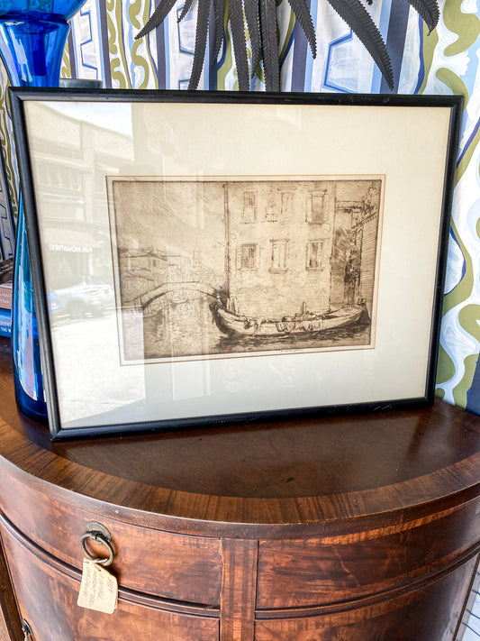 Antique 1913 Donald Shaw MacLaughlin Venetian Canal Framed Engraving