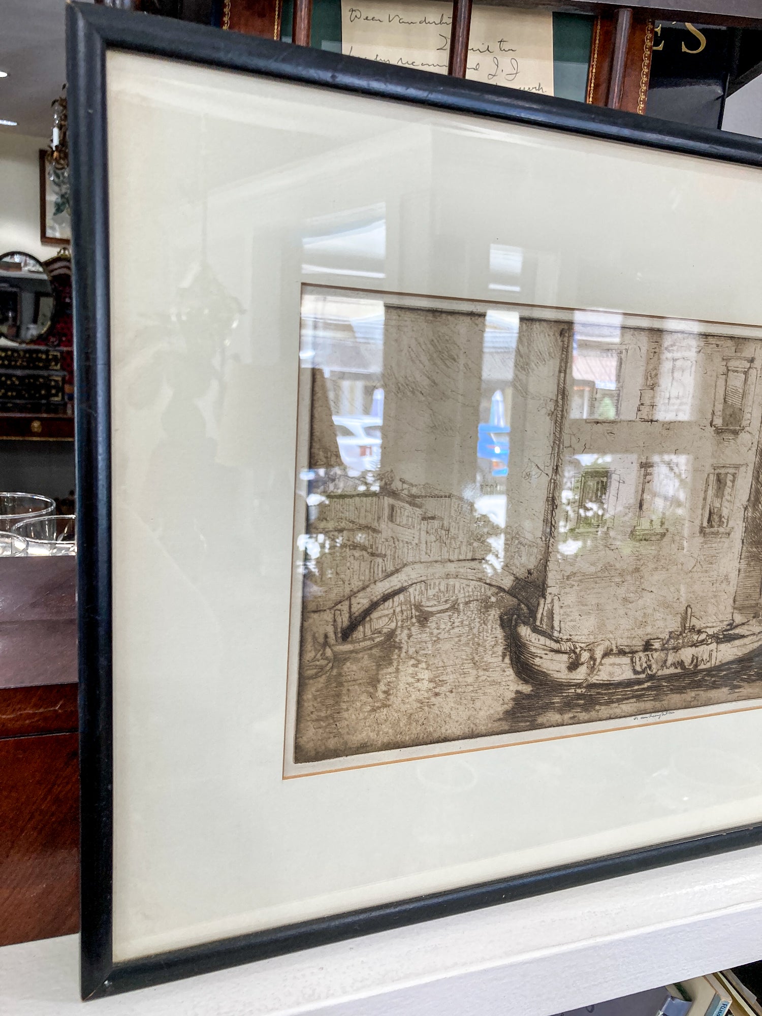 Antique 1913 Donald Shaw MacLaughlin Venetian Canal Framed Engraving