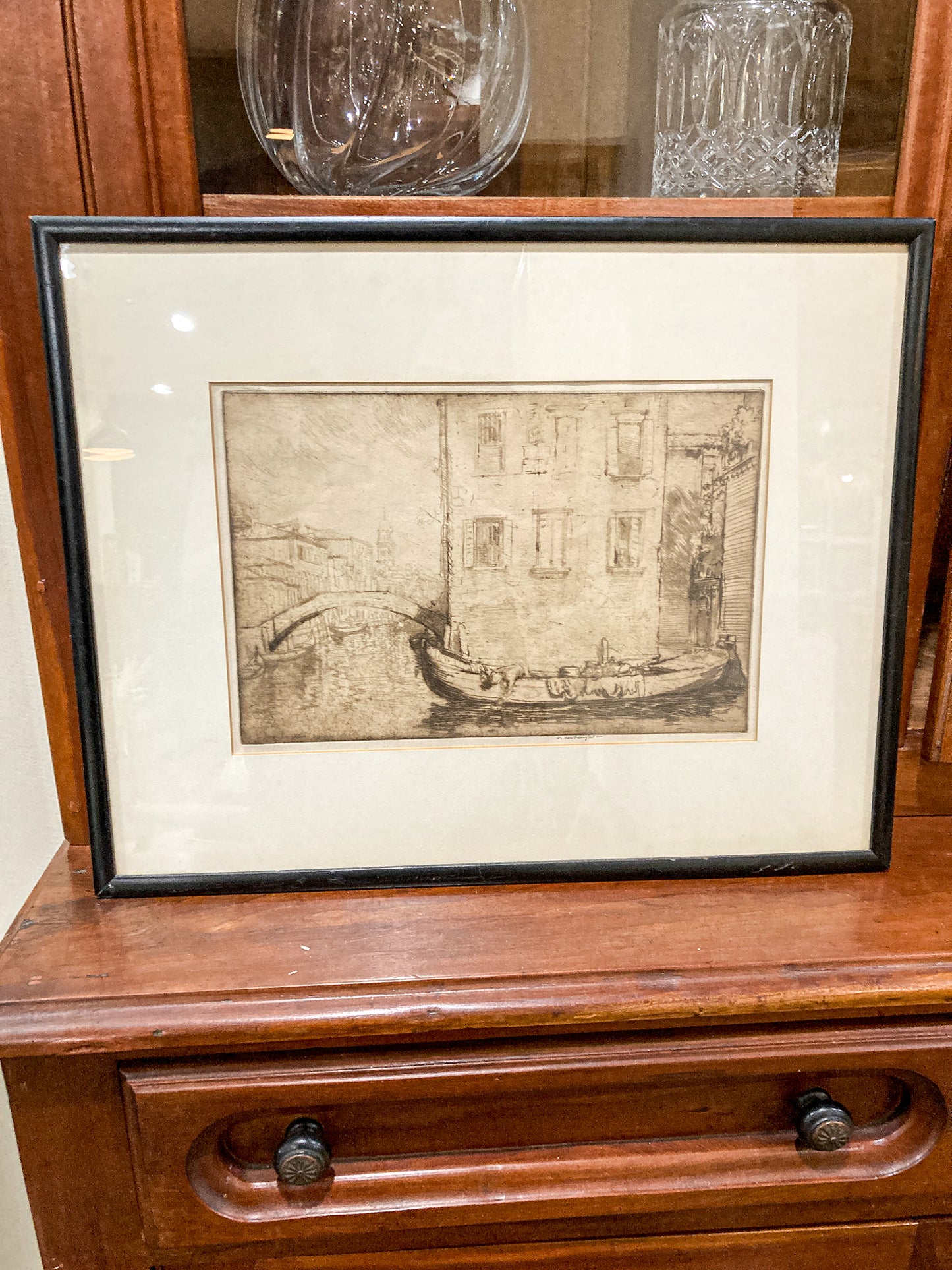 Antique 1913 Donald Shaw MacLaughlin Venetian Canal Framed Engraving