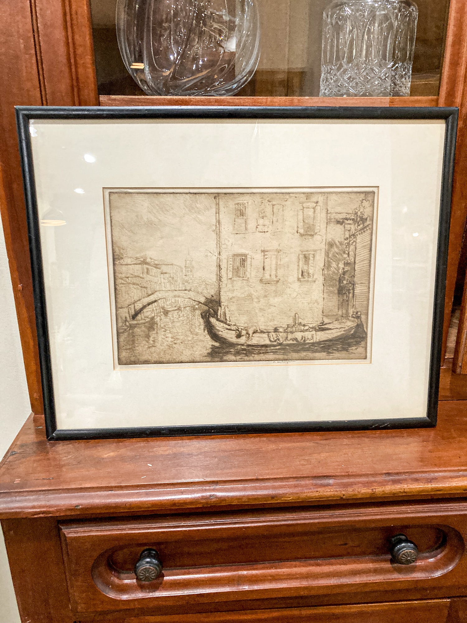 Antique 1913 Donald Shaw MacLaughlin Venetian Canal Framed Engraving