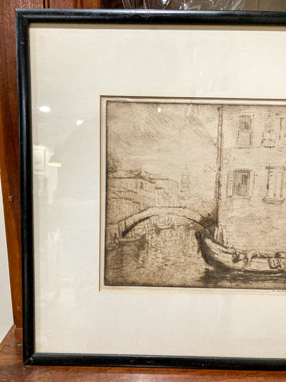 Antique 1913 Donald Shaw MacLaughlin Venetian Canal Framed Engraving