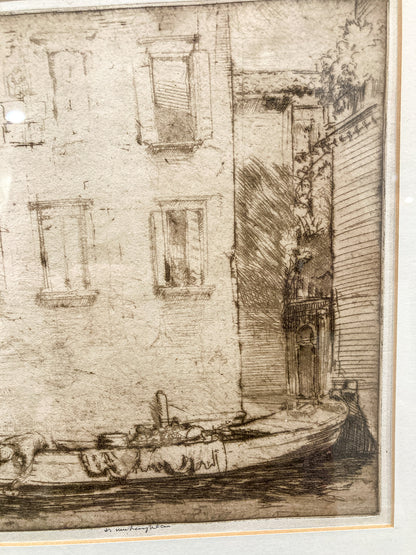 Antique 1913 Donald Shaw MacLaughlin Venetian Canal Framed Engraving