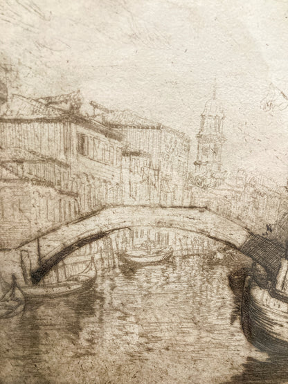 Antique 1913 Donald Shaw MacLaughlin Venetian Canal Framed Engraving