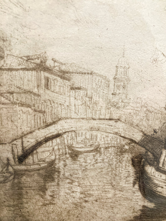 Antique 1913 Donald Shaw MacLaughlin Venetian Canal Framed Engraving