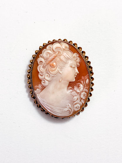 Antique 1920s 10K Yellow Gold Oval Cameo Brooch Pin Convertible Pendant
