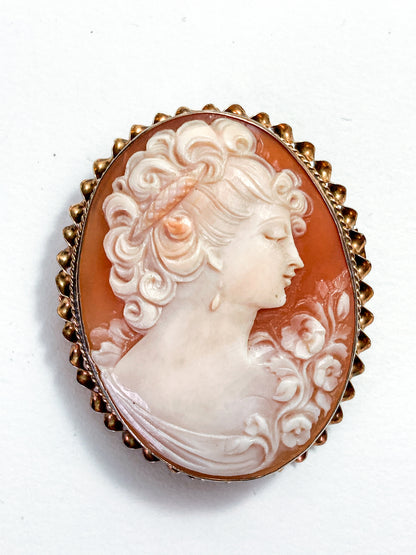 Antique 1920s 10K Yellow Gold Oval Cameo Brooch Pin Convertible Pendant