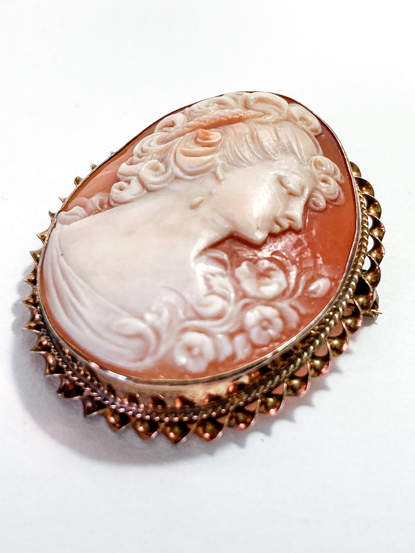 Antique 1920s 10K Yellow Gold Oval Cameo Brooch Pin Convertible Pendant