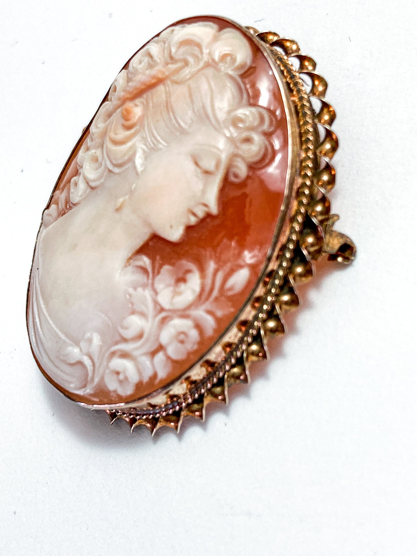 Antique 1920s 10K Yellow Gold Oval Cameo Brooch Pin Convertible Pendant
