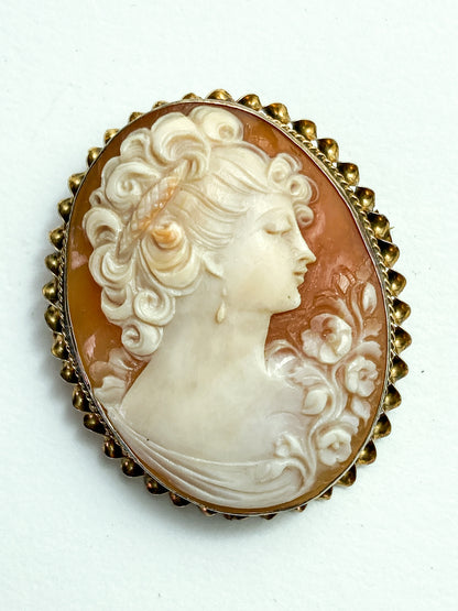 Antique 1920s 10K Yellow Gold Oval Cameo Brooch Pin Convertible Pendant