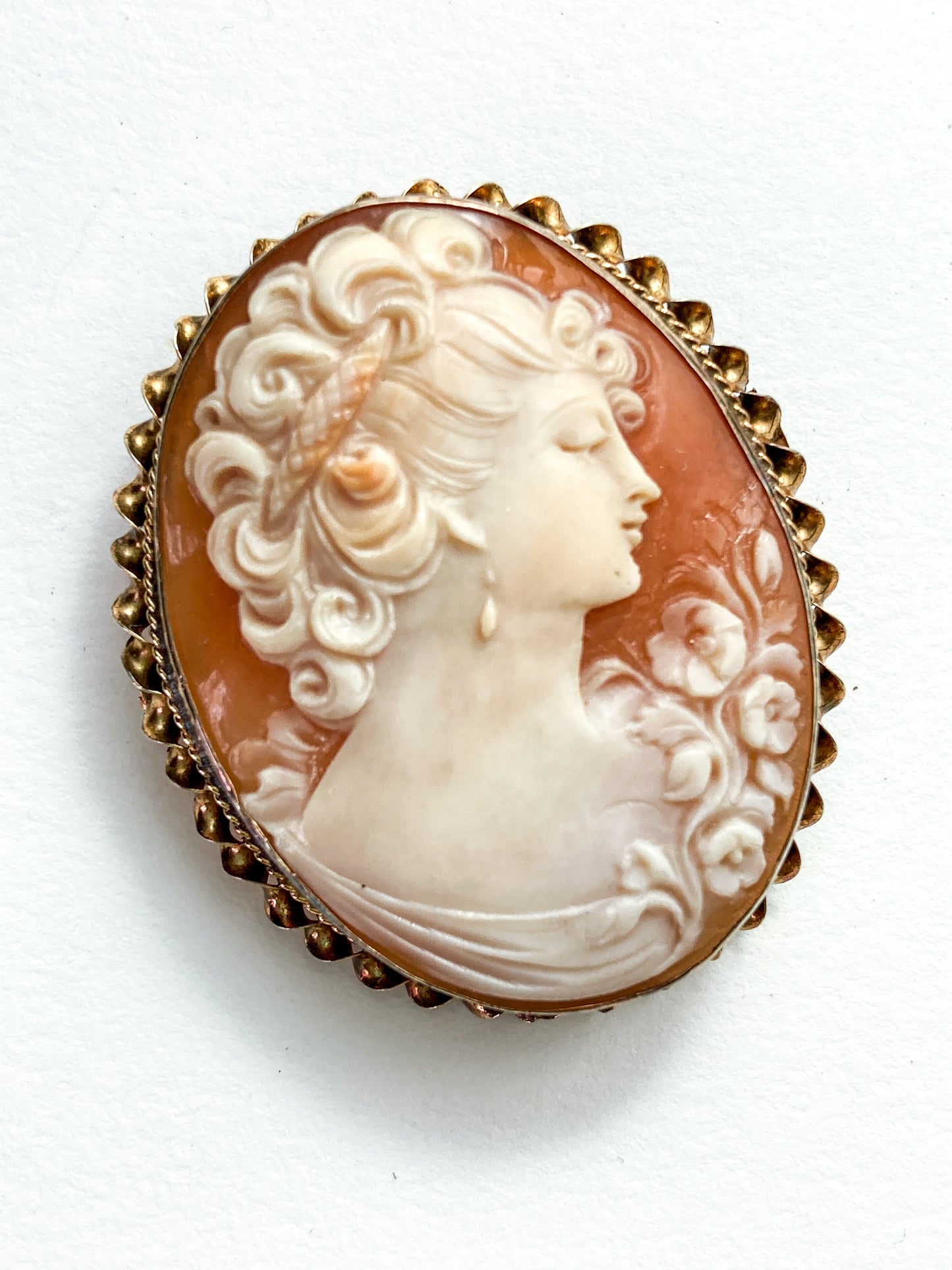Antique 1920s 10K Yellow Gold Oval Cameo Brooch Pin Convertible Pendant