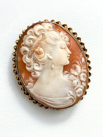 Antique 1920s 10K Yellow Gold Oval Cameo Brooch Pin Convertible Pendant