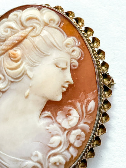 Antique 1920s 10K Yellow Gold Oval Cameo Brooch Pin Convertible Pendant