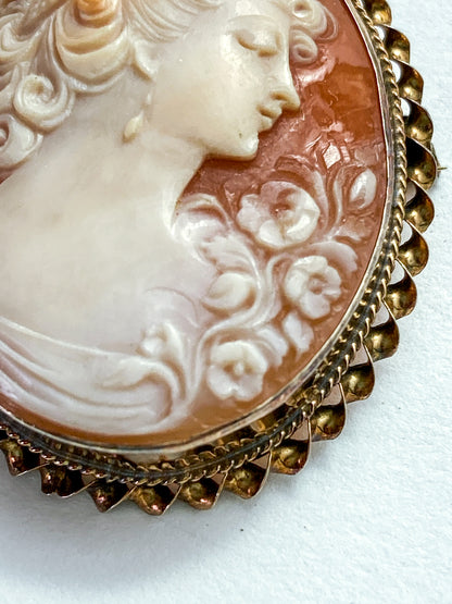 Antique 1920s 10K Yellow Gold Oval Cameo Brooch Pin Convertible Pendant
