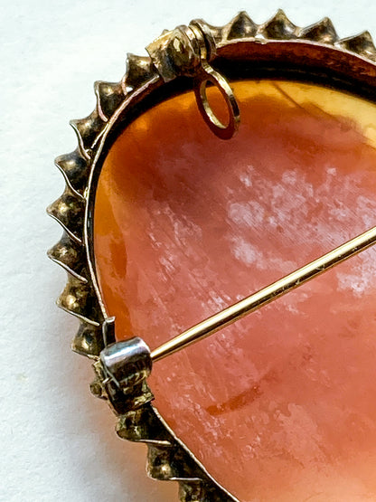Antique 1920s 10K Yellow Gold Oval Cameo Brooch Pin Convertible Pendant