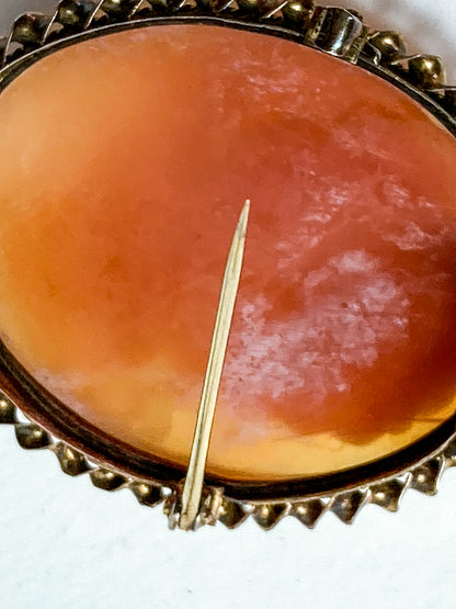 Antique 1920s 10K Yellow Gold Oval Cameo Brooch Pin Convertible Pendant