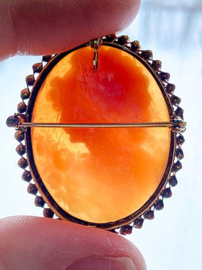 Antique 1920s 10K Yellow Gold Oval Cameo Brooch Pin Convertible Pendant