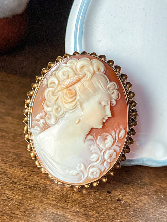 Antique 1920s 10K Yellow Gold Oval Cameo Brooch Pin Convertible Pendant