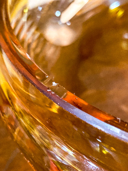 Antique Large 1920s Bohemian Floral Amber Cut to Clear Covered Glass Dish