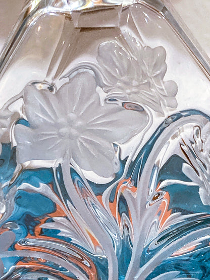 Antique 1920s Czech Clear Glass Floral Triangular Lybis Luxor Perfume Bottle