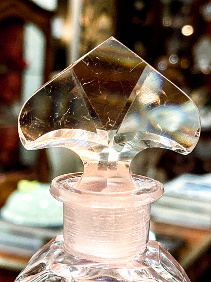 Antique 1920s Czech Clear Glass Floral Triangular Lybis Luxor Perfume Bottle