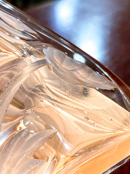 Antique 1920s Czech Clear Glass Floral Triangular Lybis Luxor Perfume Bottle