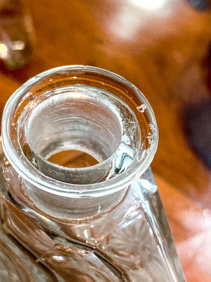 Antique 1920s Czech Clear Glass Floral Triangular Lybis Luxor Perfume Bottle