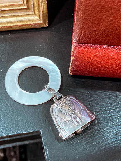 Antique 1926 Sterling Silver June 22 Baby Birth Record Bell Ornament