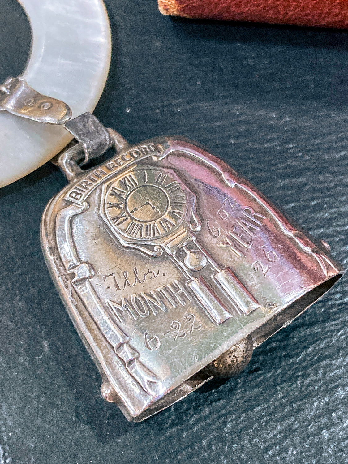 Antique 1926 Sterling Silver June 22 Baby Birth Record Bell Ornament