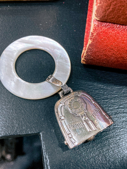 Antique 1926 Sterling Silver June 22 Baby Birth Record Bell Ornament