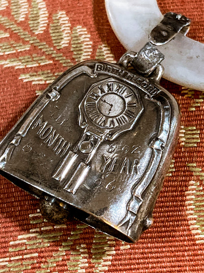 Antique 1926 Sterling Silver June 22 Baby Birth Record Bell Ornament