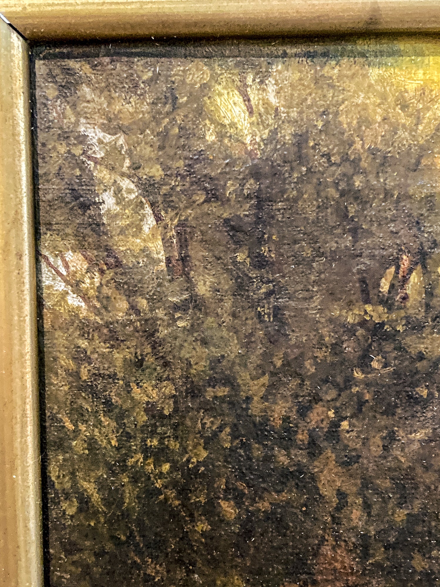 Close Up frame and canvas Antique 1927 Serene River Landscape Framed Signed Oil Painting