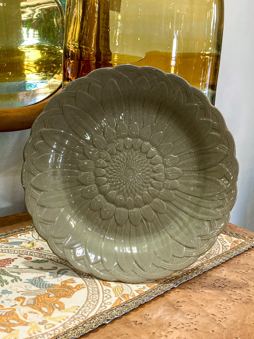 Antique 19th Century Wedgwood Caneware Earth Green Sunflower Plate ...