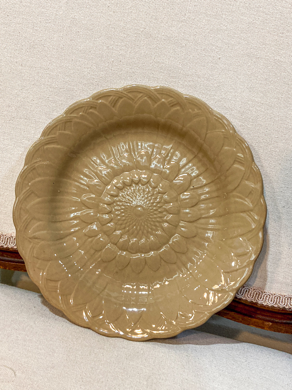 Antique 19th Century Wedgwood Caneware Beige Sunflower Plate