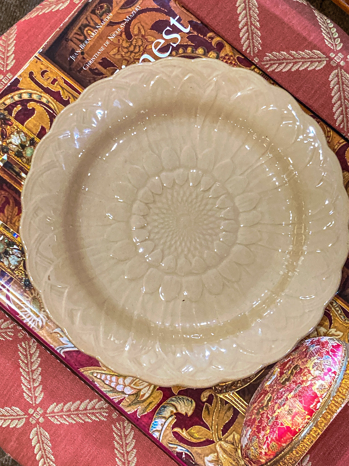 Antique 19th Century Wedgwood Caneware Beige Sunflower Plate