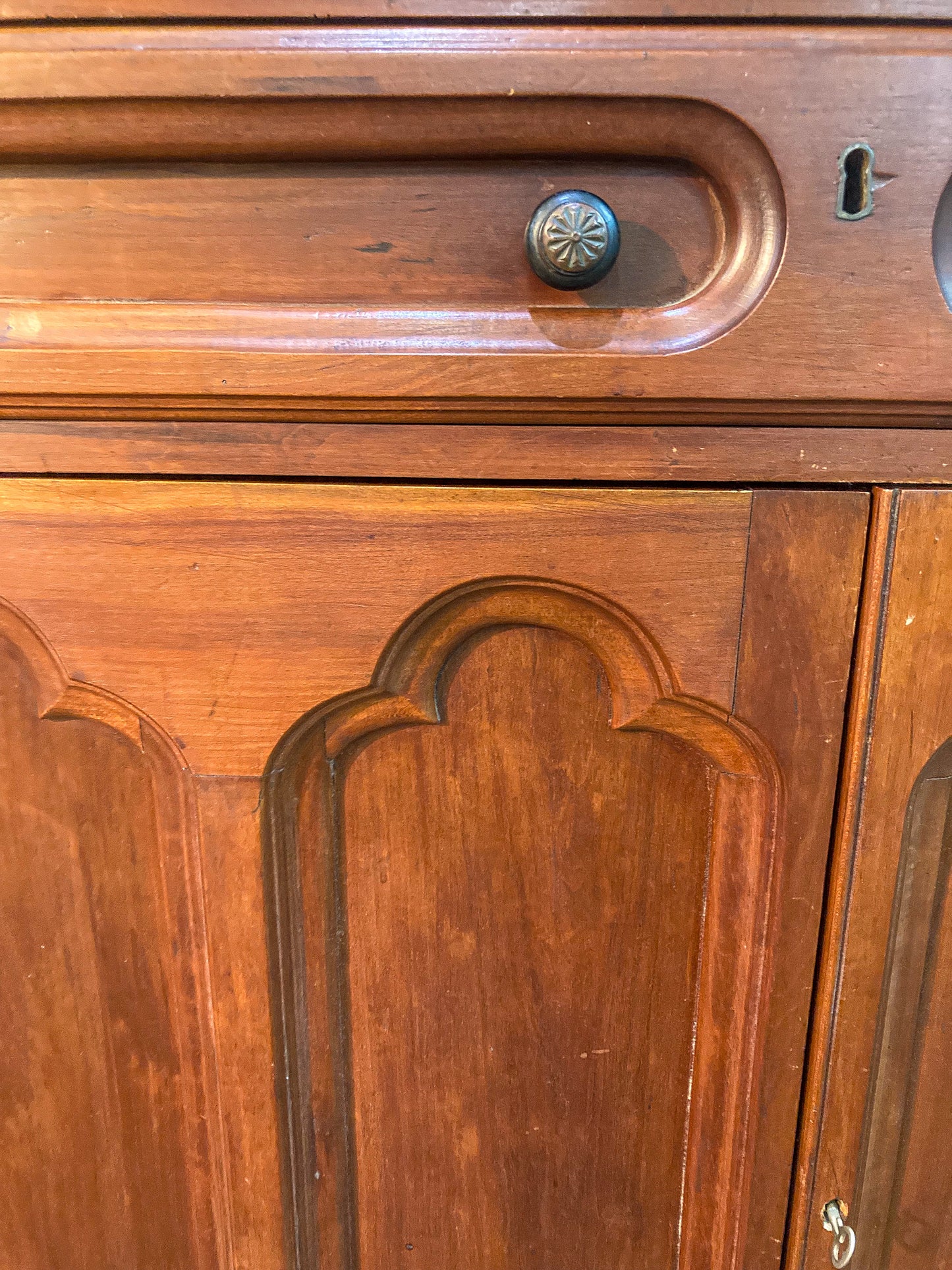Antique 19th Century American Carved Wood Glass Door Hutch Bookcase Cabinet