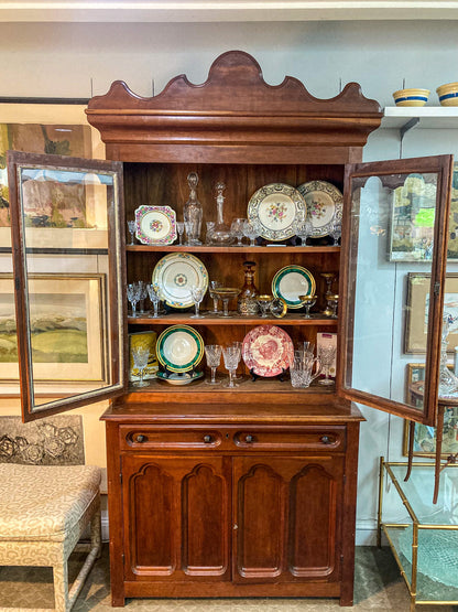 
Antique 19th Century American Carved Wood Glass Door Hutch Bookcase Cabinet

