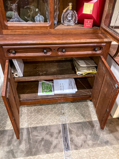 Antique 19th Century American Carved Wood Glass Door Hutch Bookcase Cabinet