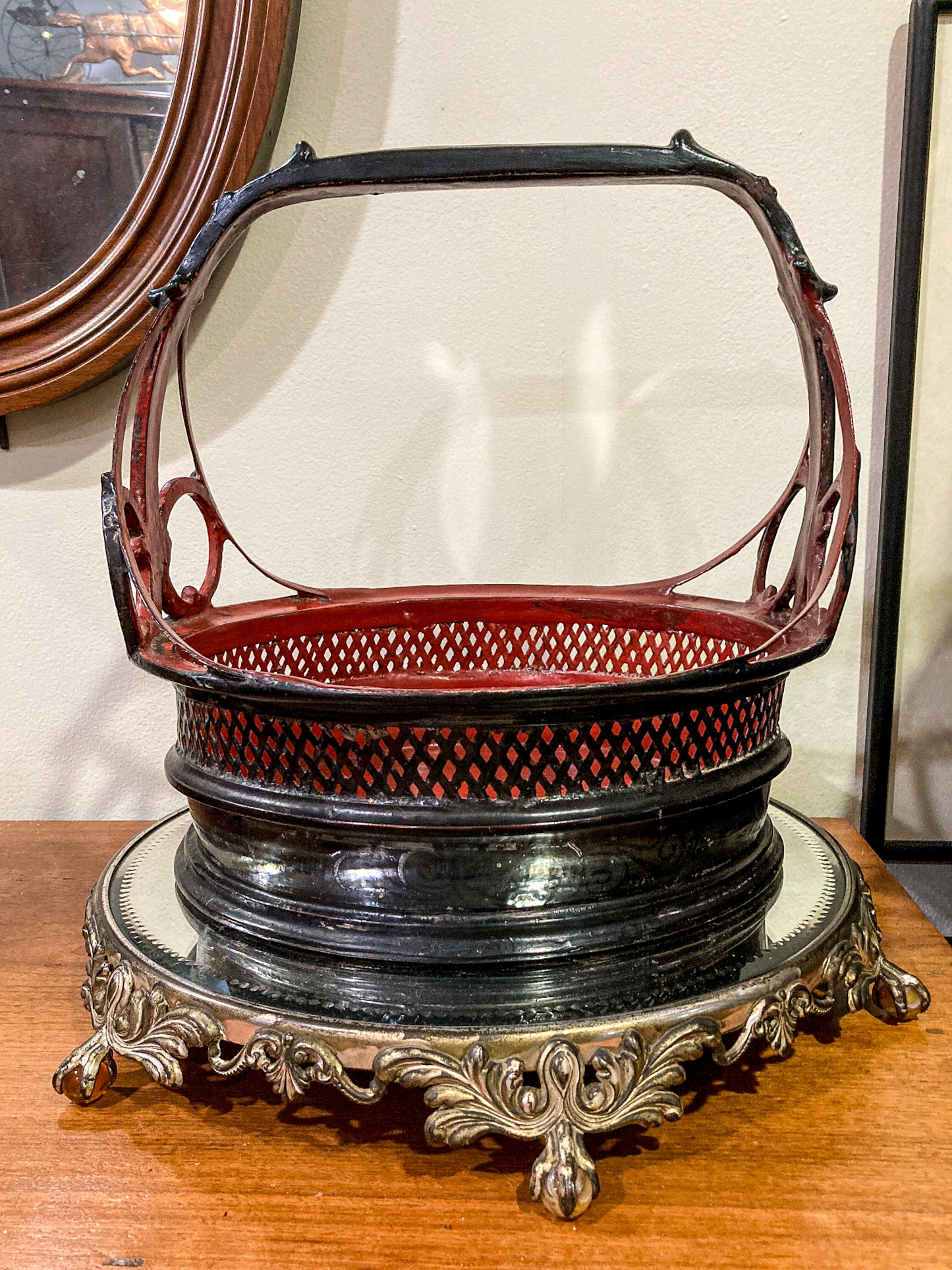Antique 19th Century Burmese Pan Duang Red Black Lacquer Basket