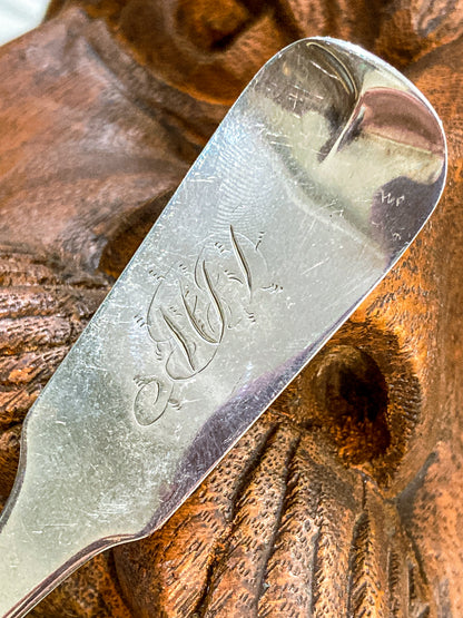 Antique 19th Century Coin Silver Shell Shaped Engraved Sugar Spoon