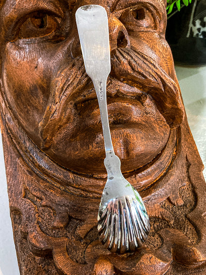 Antique 19th Century Coin Silver Shell Shaped Engraved Sugar Spoon