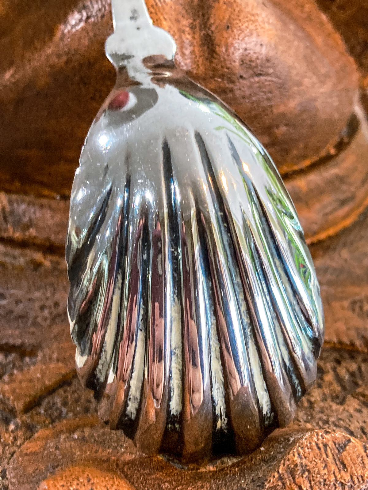 Antique 19th Century Coin Silver Shell Shaped Engraved Sugar Spoon
