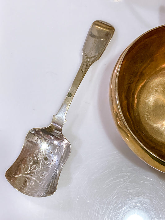 Antique Victorian 19th Century Coin Silver Sugar Shovel Spoon