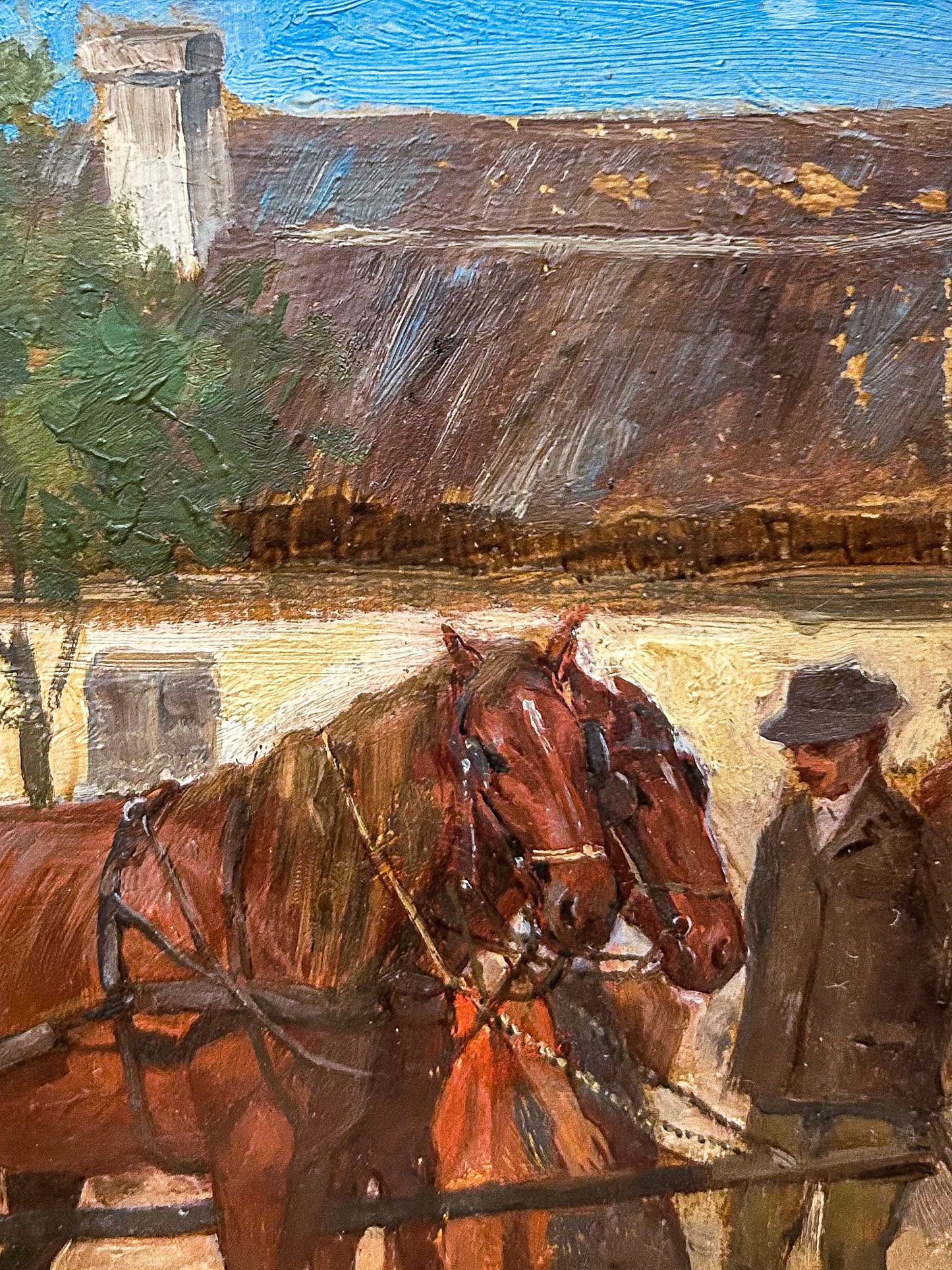 Antique Late 19th Century Continental Framed Horses Oil on Artist Board Painting