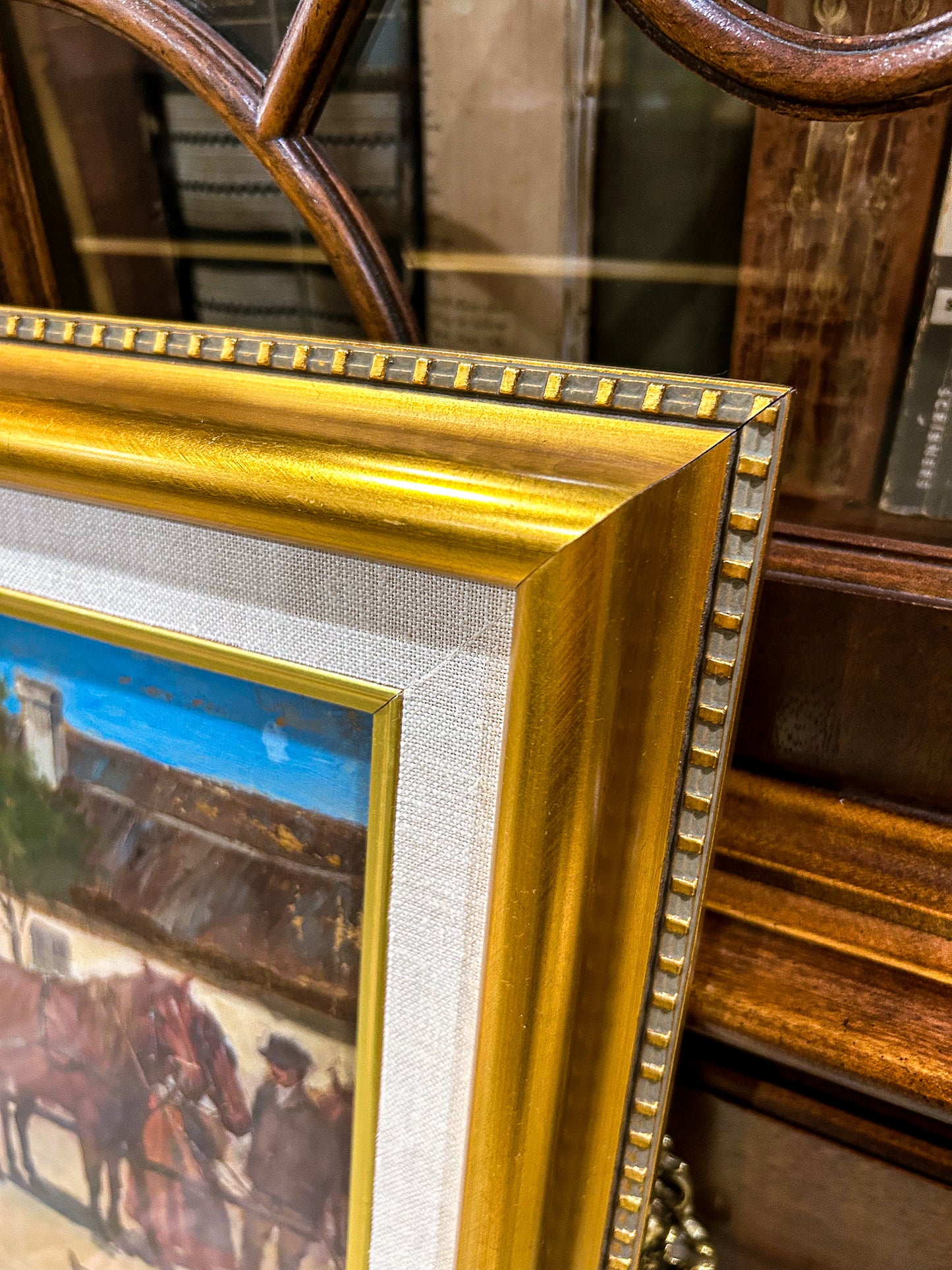 Antique Late 19th Century Continental Framed Horses Oil on Artist Board Painting