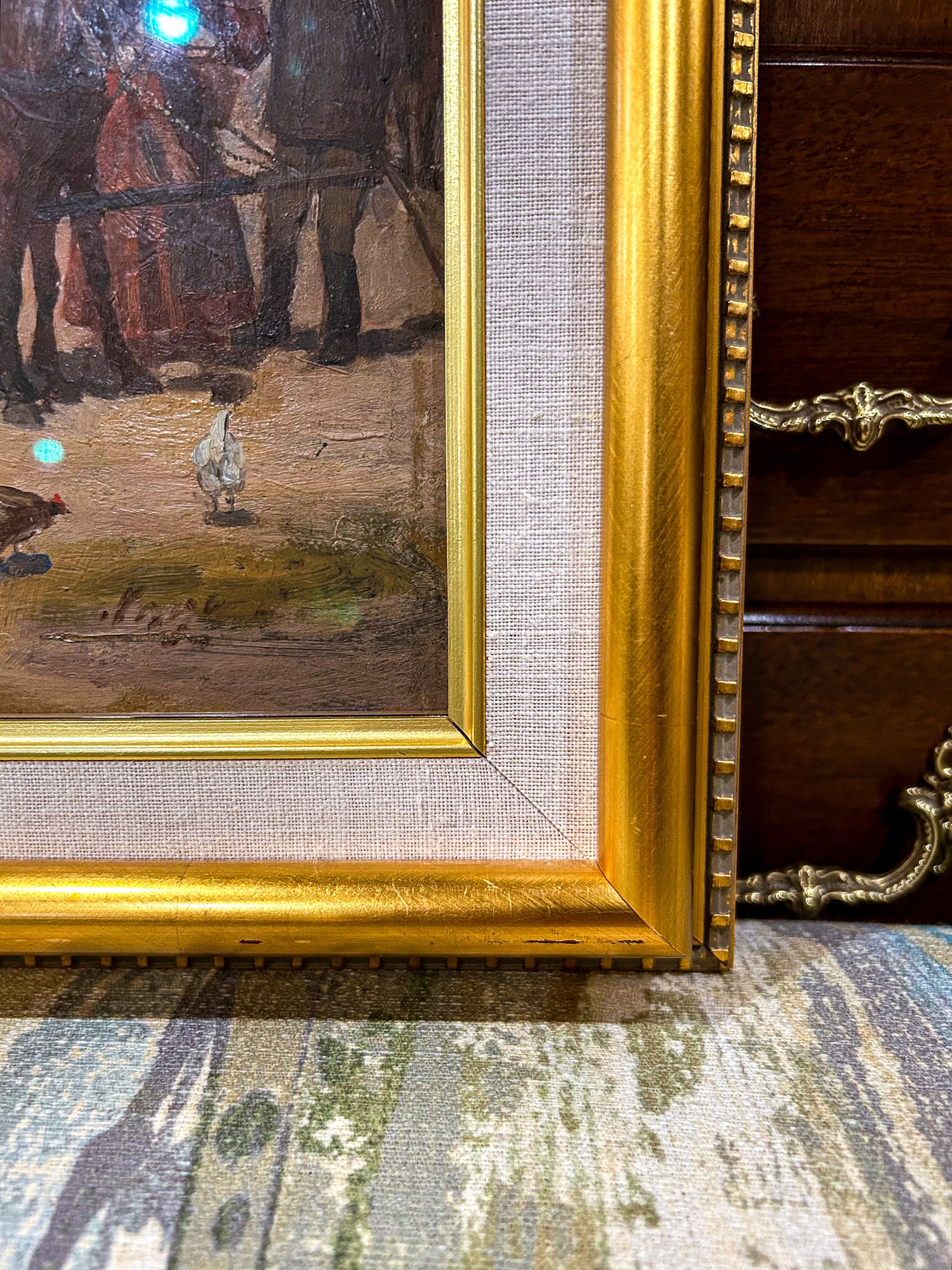 Antique Late 19th Century Continental Framed Horses Oil on Artist Board Painting