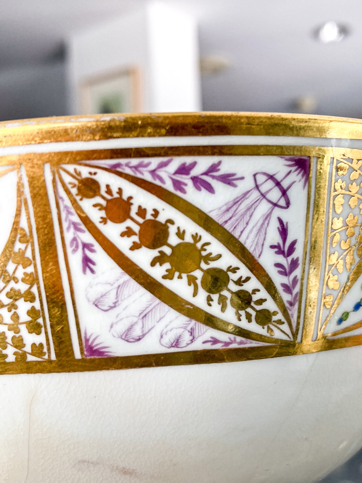 Antique 18th Century English Hand Painted Gilt Floral Tea Time Ceramic Slop Bowl